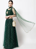 Net Sequin Embroidered Gathered Lehenga Set