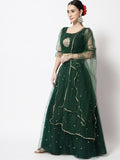 Net Sequin Embroidered Gathered Lehenga Set