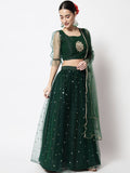 Net Sequin Embroidered Gathered Lehenga Set