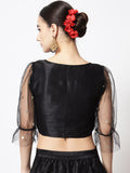 Dupion Mirror Work Embroidered Net Sleeves Crop Top