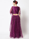 Net Sequin Embroidered Gathered Lehenga Set