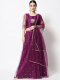 Net Sequin Embroidered Gathered Lehenga Set