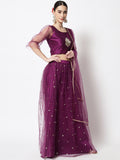 Net Sequin Embroidered Gathered Lehenga Set