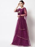 Net Sequin Embroidered Gathered Lehenga Set