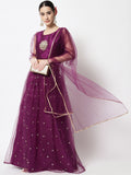 Net Sequin Embroidered Gathered Lehenga Set