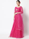 Net Sequin Embroidered Gathered Lehenga Set