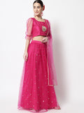 Net Sequin Embroidered Gathered Lehenga Set