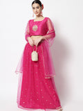 Net Sequin Embroidered Gathered Lehenga Set