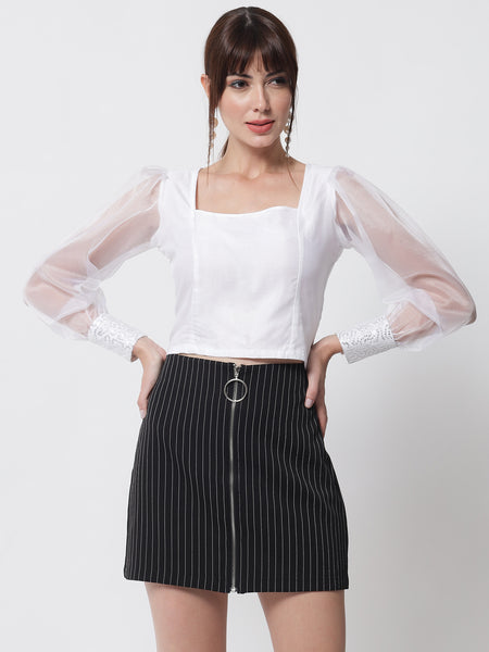 Organza Square Neck Sequin Cuff Top