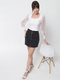 Organza Square Neck Sequin Cuff Top