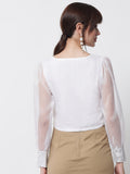 Organza Square Neck Sequin Cuff Top