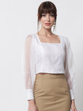 Organza Square Neck Sequin Cuff Top