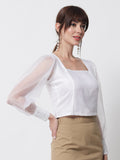 Organza Square Neck Sequin Cuff Top