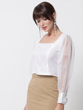 Organza Square Neck Sequin Cuff Top