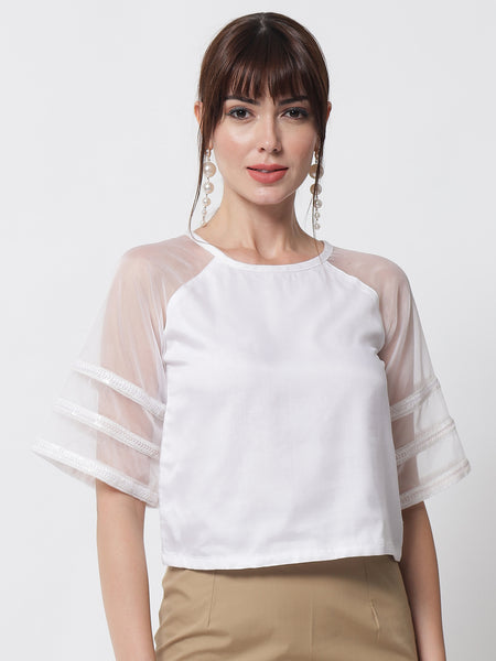 Organza Embellished Raglan Sleeve Top