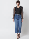 Chroma and Organza Puff Sleeves Top