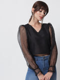 Chroma and Organza Puff Sleeves Top