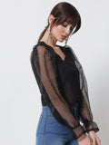Chroma and Organza Puff Sleeves Top