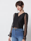 Chroma and Organza Puff Sleeves Top