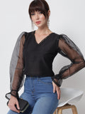 Chroma and Organza Puff Sleeves Top