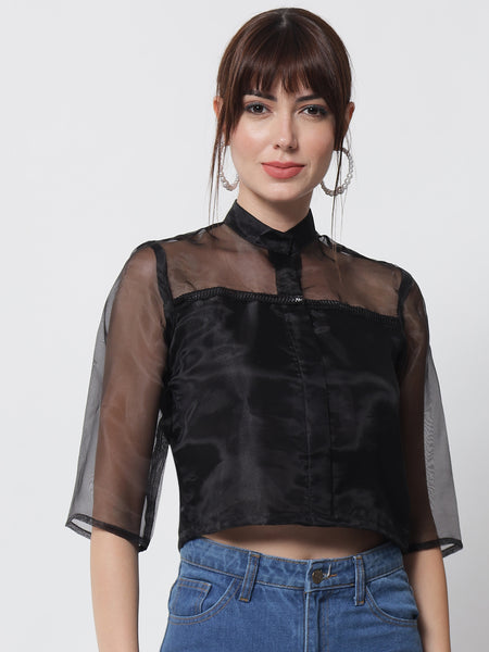 Organza Embellished Panelled Top