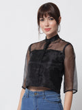 Organza Embellished Panelled Top