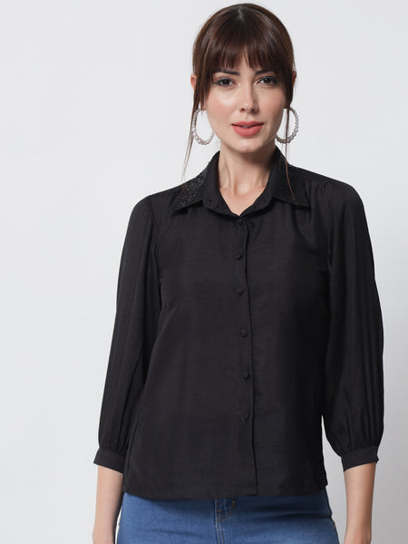 Chroma Sequins Embroidered Collar Shirt