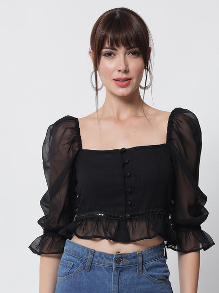 Georgette Button Down Ruffle Top