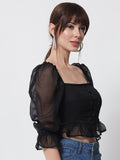 Georgette Button Down Ruffle Top