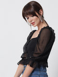 Georgette Button Down Ruffle Top