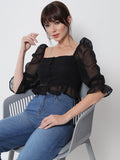 Georgette Button Down Ruffle Top