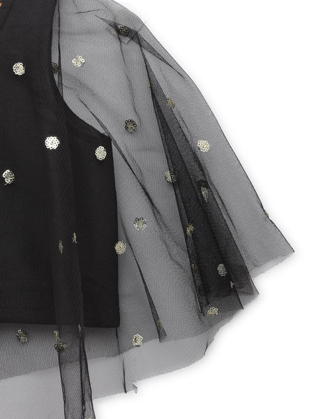 Net Sequins Embroidered Cape Top