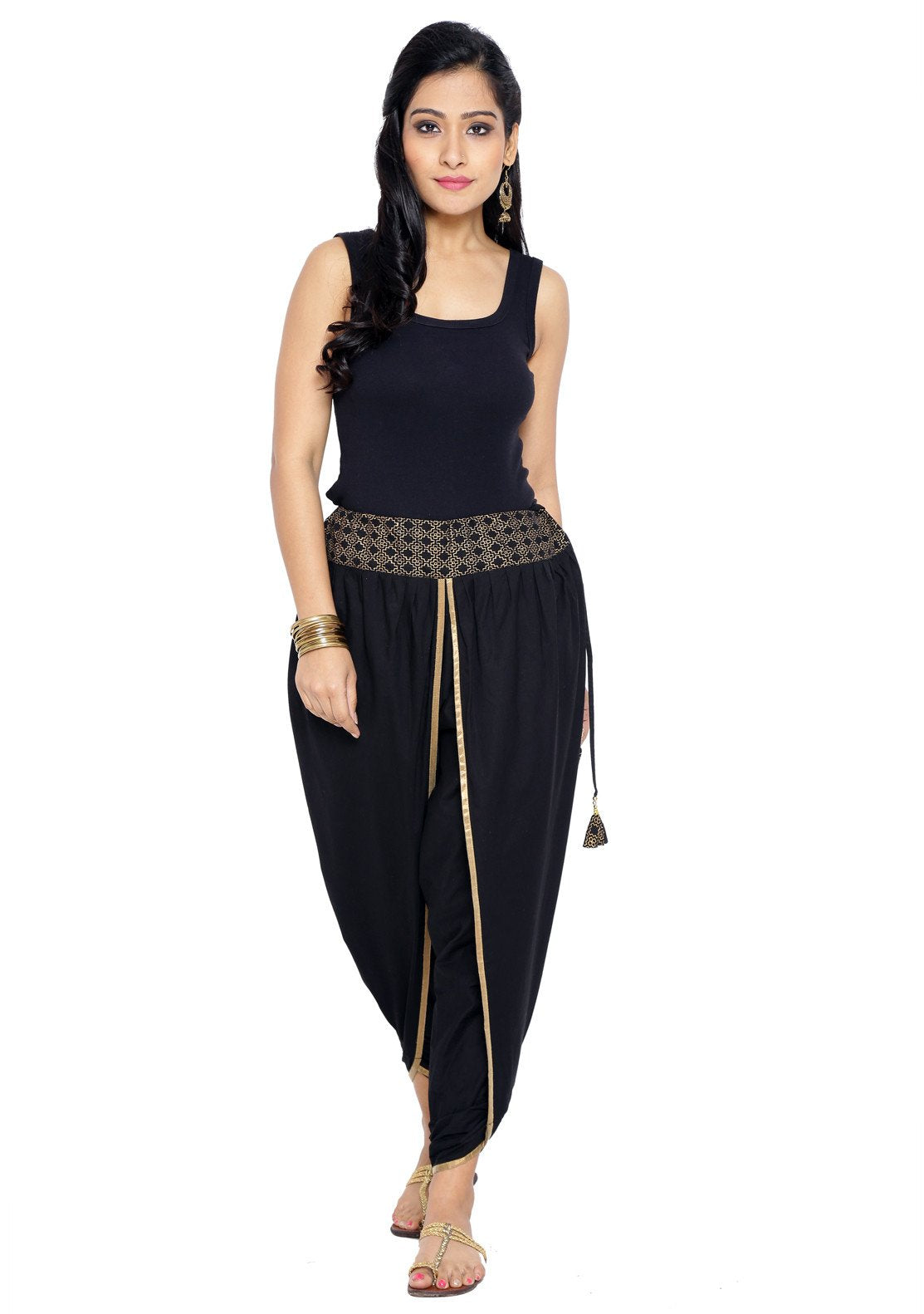 Juniper Black Cotton Flex Solid Dhoti Pant