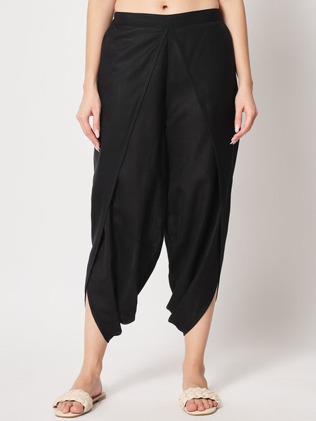 Solid Color Satin Dhoti Pant in Black : MXX207