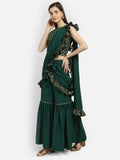 Crepe Sharara with Ruffle Block Printed Dupatta