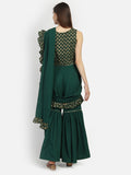 Crepe Sharara with Ruffle Block Printed Dupatta