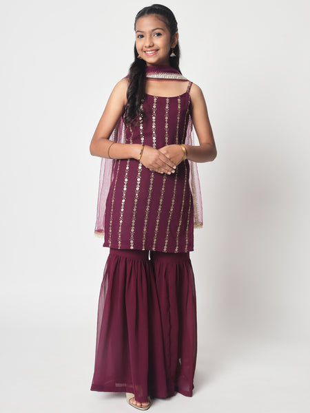 Georgette Sequin Embroidered Short Kurti Sharara Set