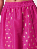 Dupion Block Printed Kalidaar Lehenga Set