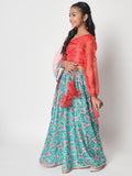 Poly Silk Printed Bias Lehenga Set