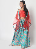 Poly Silk Printed Bias Lehenga Set