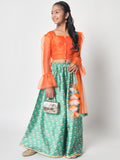 Poly Silk Printed Bias Lehenga Set