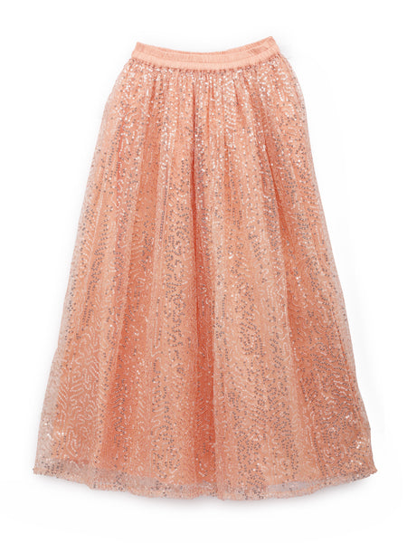 Net Sequins Embroidered Gathered Skirt