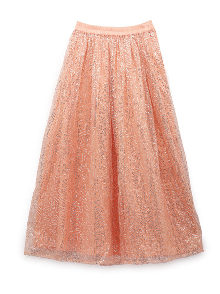 Net Sequins Embroidered Gathered Skirt