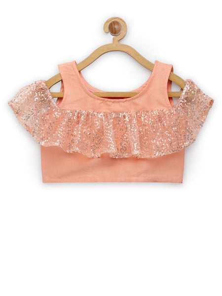 Dupion and Net Sequins Embroidered Gathered Top