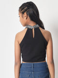 Knitted Halter Embellished Top