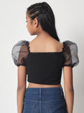Knitted Organza Sleeves Top