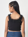 Knitted Sequin Embroidered Ruffle Top