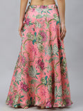 Satin Floral Printed Bias Skirt