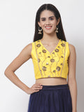 Dupion and Net Embroidered Panelled Crop Top