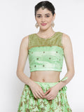Net Sequins Embroidered Yoke Crop Top